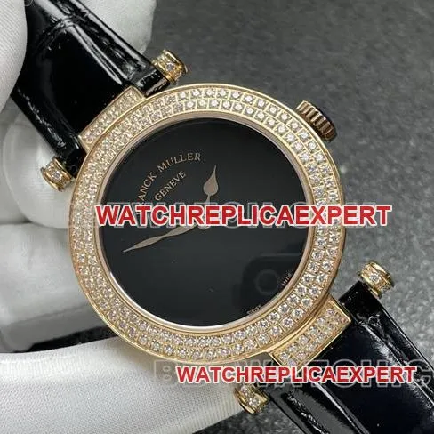 Frank Muller top-tier watchquartzABF factory black dial gold diamond bezel black leather braceletbraceletlive photos