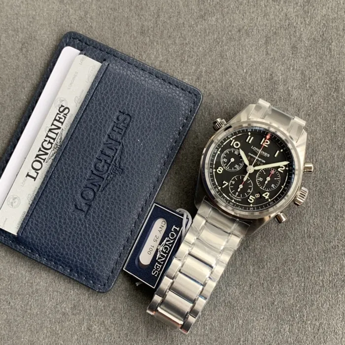 top-tier watch Longines men's black dial pioneer series steel bracelet watch chain picture