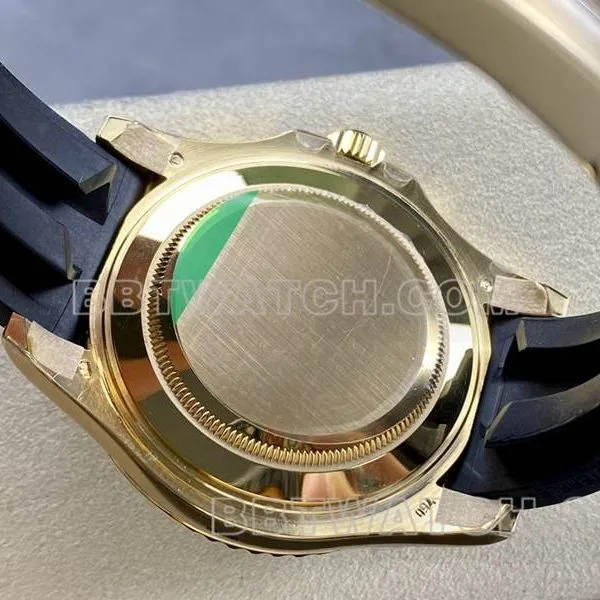 Rolex watch ARF Factory Yacht-Master black dialyellow gold case 42mm rubber caseback live photo