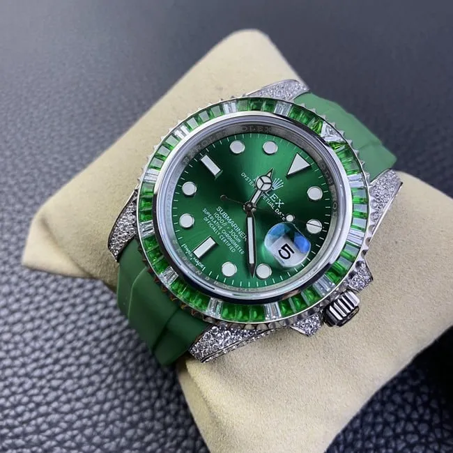 Rolextop-tier watch men's green dial green strap submarine series mechanical side view