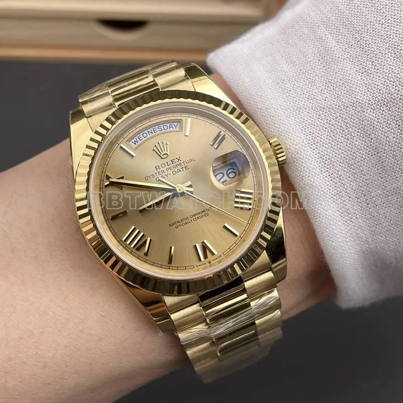 Rolex watch RC factory Day-Date40mm gold plate 3255yellow goldsteel bracelet model side live photo