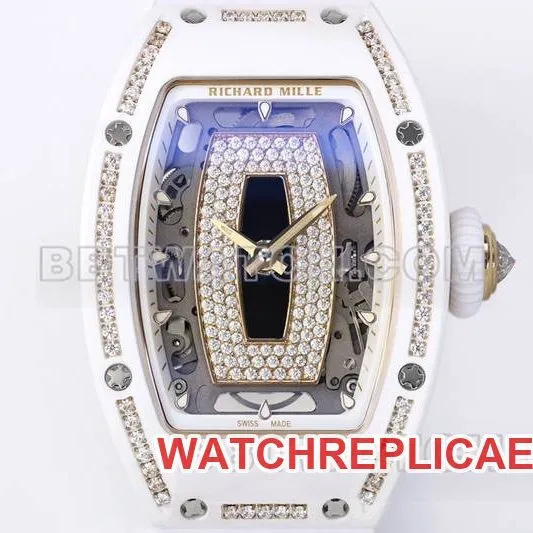 Richard Mille top collectible watches ZF factory white ceramic black plate diamonds mechanical watches RM07-1 side real picture
