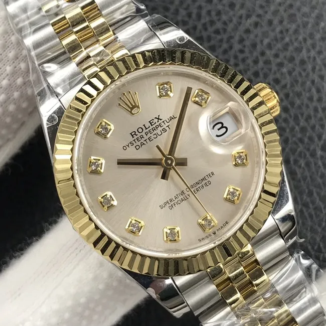 top-tier watch Rolex women's Datejust 31MM white dial gold band mechanical watch side view