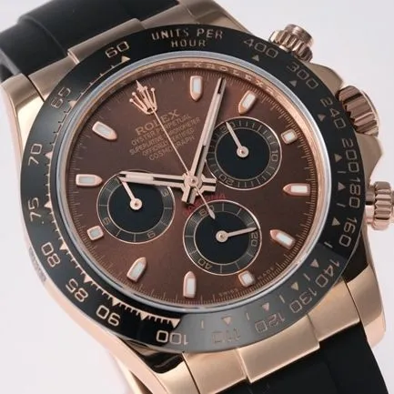 top-tier replicaRolex men's brown dial rubber strap Cosmograph Daytona fully automatic movement watch front view