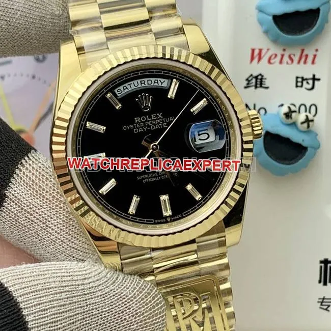 collectible watches Rolexblack dialPPM factory Day-Date mechanical yellow goldclasplive photos