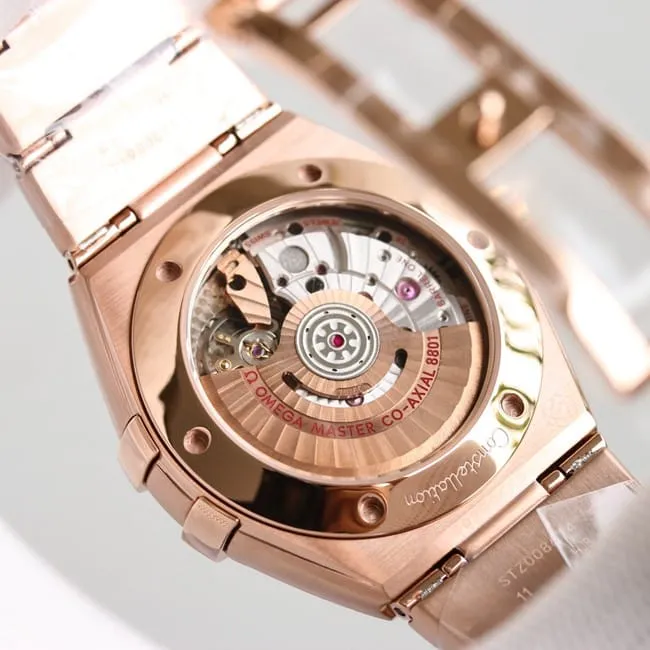 top-tier replicaOmega fifth generation constellation series white dialrose gold silver steel bracelet men's watch clasp picture