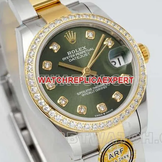 ARF FactoryRolex log top-tier 1:1super clonegreen dialdiamond bezel31mm gold three-lattice chain link278383caseback live photo