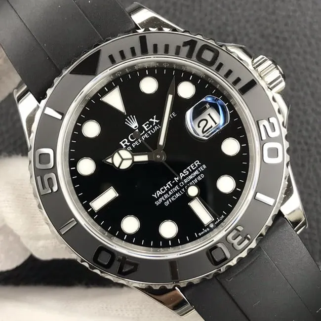 EW Factorytop-tier watch Rolex men's black dialrubber strap Yacht-Master 42 series automatic movement watch clasp picture
