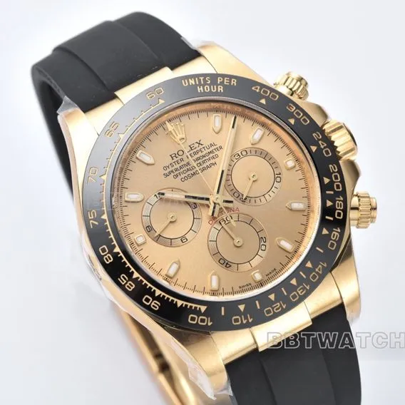 C factory RolexDaytona1:1top-tier champagne tray yellow gold rubber m116518ln-0042side live photo