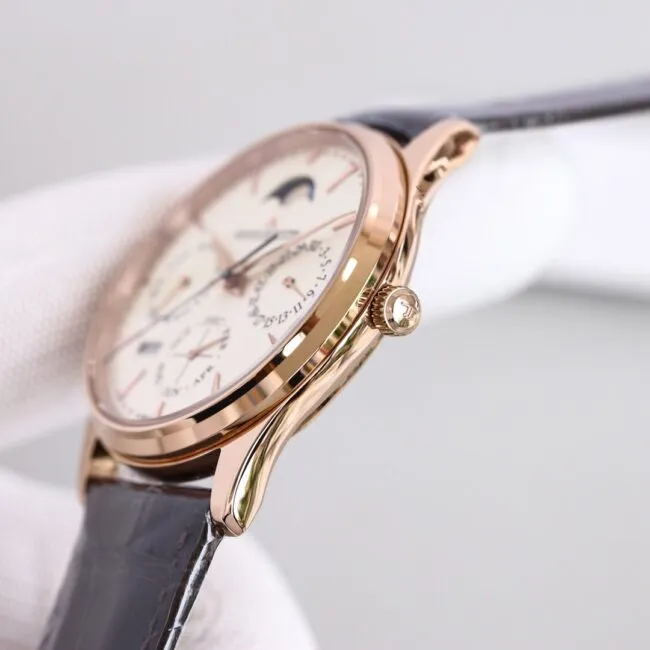 TW factory top-tier watch Jaeger-LeCoultre master moon phaserose goldwhite dial perpetual calendar automatic movement men's watch clasp picture