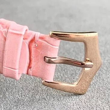 top-tier replicaPatek Philippehigh-quality ladies white dial pink belt fully automatic movementleather strap watch detail shots