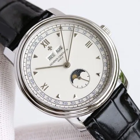 TWS factory Vacheron Constantintop-tier men's gray plate blue belt historical masterpiece series fully automatic movementleather strap watch front view