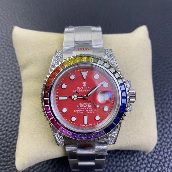 Rolextop-tier fully automatic movementSubmariner series red plate steel bracelet watch side view