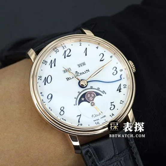 OM FactoryBlancpain classic 6654top-tier 1:1high-quality watch men's moon phase display white dialleather strap model pictures and prices overall live photos