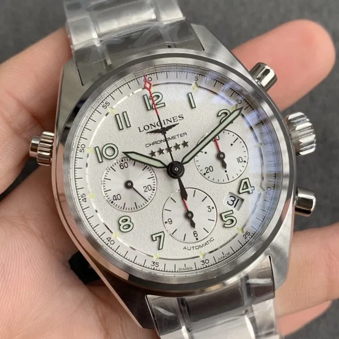 top-tier watch Longines men's white dial pioneer series steel bracelet watch side view