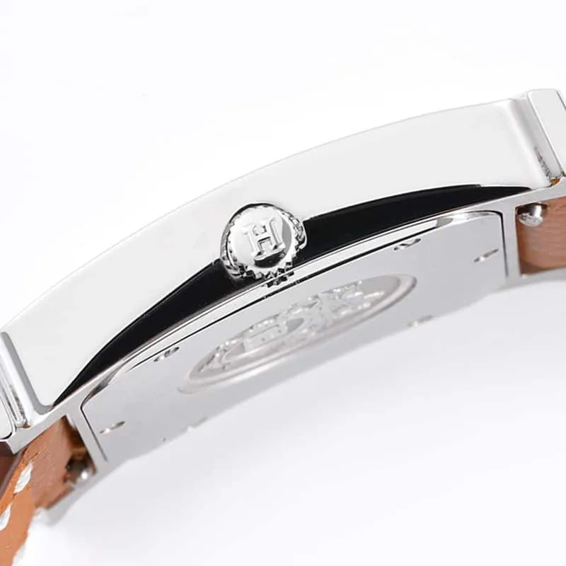 Fine imitation Hermes women's watches top quality HeureH series quartz square fashion watches brown strap white disk buckle figure