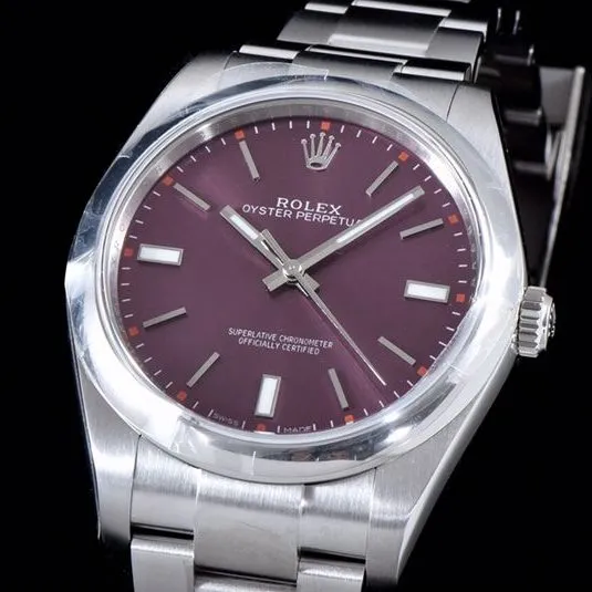 Rolextop-tierhigh-quality watch Oyster Perpetual series men's mechanical purple plate steel bracelet watch side view