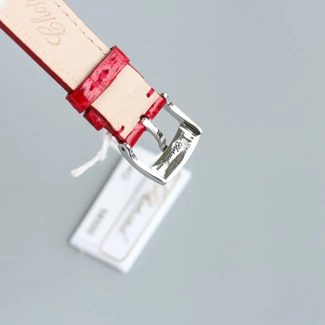 top-tier watch Chopard women's white dial red strap happy diamond series leather strap mechanical watch movement picture