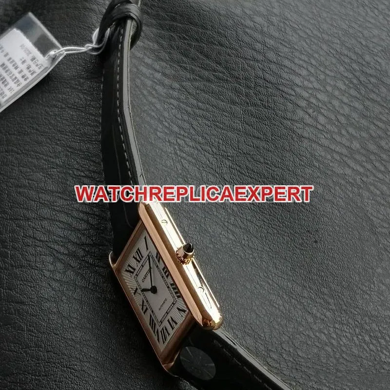Cartier collectible watch F1 factory tank white dialrose gold case 2899MCmovementleather strap model side live photo