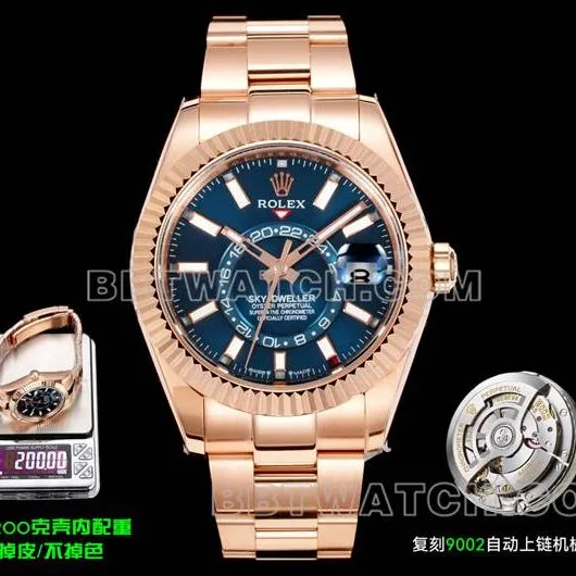 top-tier watch RolexAR+ factory pilot blue dial mechanical rose goldside live photo