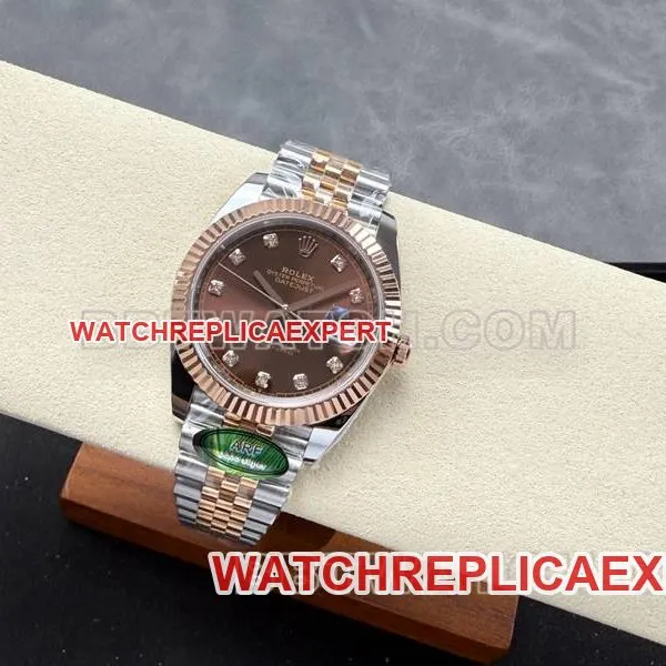 Rolextop-tier watch ARF Factory log 41mm brown plate 3235 rose goldsteel bracelet model side live photo