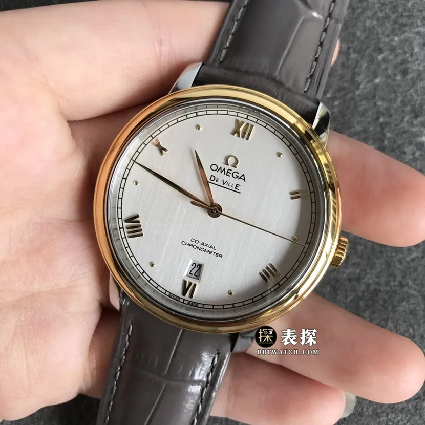 Omega Diefei top-tier 1:1high-quality watch men's white dialyellow goldleather strap model pictures and prices caseback live photo