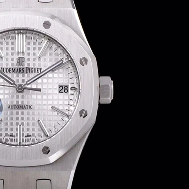 top-tier watch Audemars Piguet men's white dial mechanical steel bracelet watch clasp picture