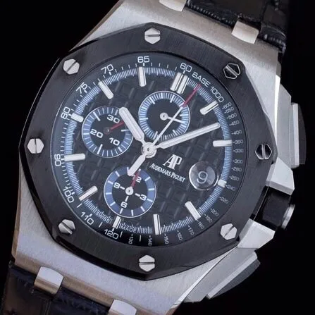 Side view of Dachang high-quality replicaAPFblack dialAudemars PiguetRoyal Oak offshore 26400 capped version