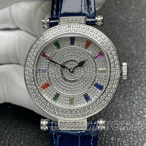Frank Muller 1:1replica watch quartzABF factory diamond bezel blue leather braceletfront live photo