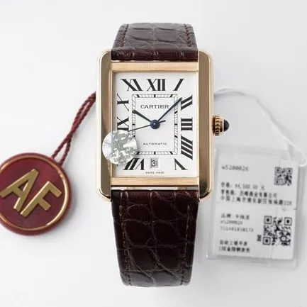 AF Factorytop-tier replicaCartier men's white dial brown belt tank series mechanical watch bracelet picture