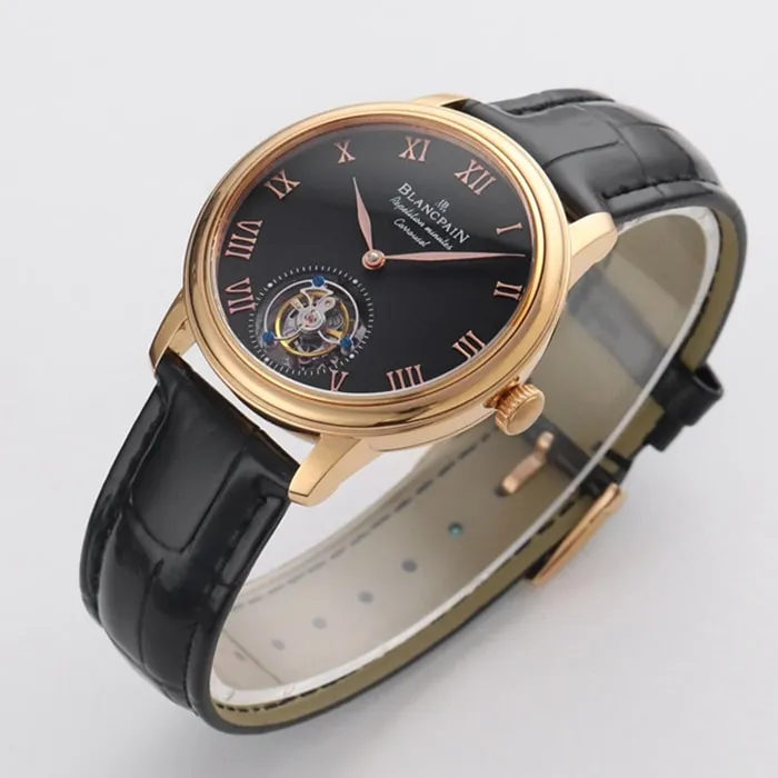Top-tier watch Blancpain men's black dial Art Master series leather strap watch clasp picture