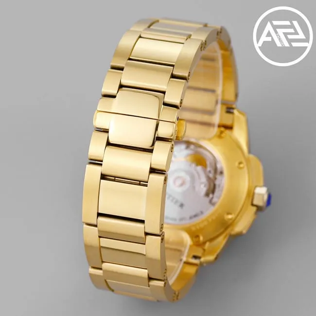 top-tier watch Cartier men's gold plate gold steel bracelet automatic movement Kalibo series watch clasp picture