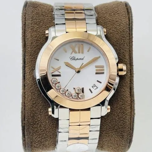 YF factory top-tier watch ChopardHAPYDIAMONDS series ladies indirect rose golddial watch with diamonds front view