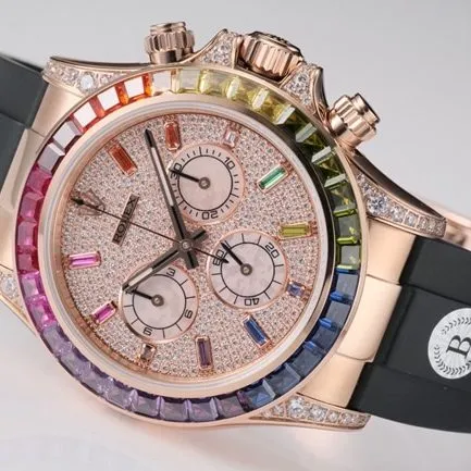 top-tier replicaRolex men's gold disc rubber strap new rainbow di automatic movement watch side view