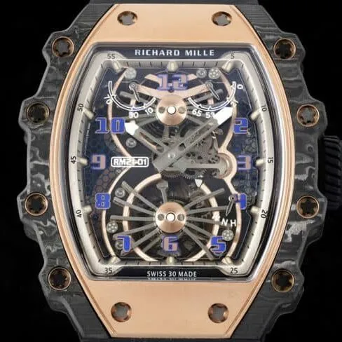 Top-tier super cloneRichard Millerose gold creates a real wrist aircraft RM 21-01 aerodynamic tourbillon watch movement picture
