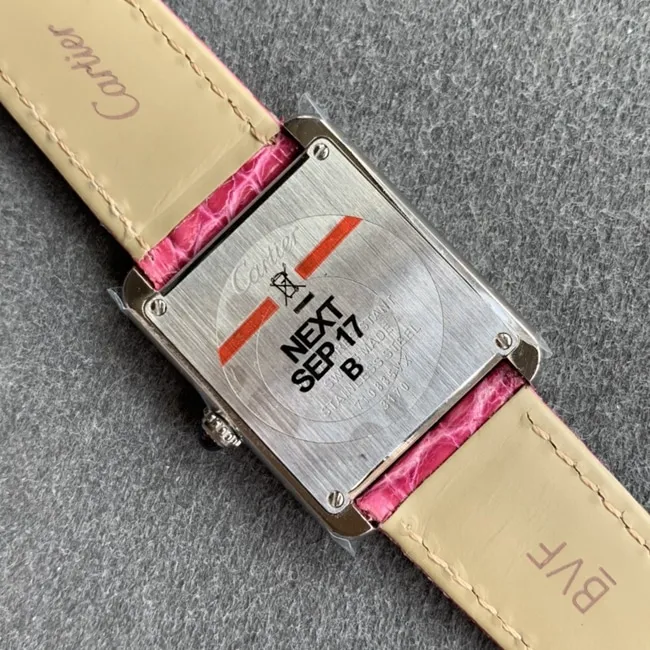K11 factory top-tier watch Cartier women's tank series pink plate pink belt watch side view