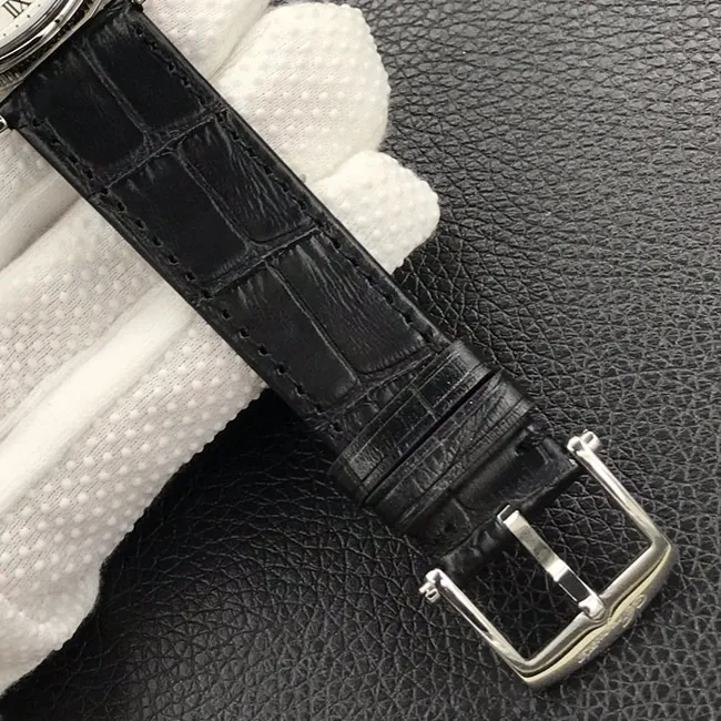top-tier watch Breguet men's white dial black belt classic series mechanical leather strap watch side view
