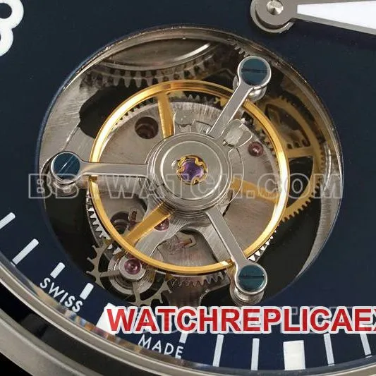 IWC1:1replica watch RMS factory pilot blue dialtourbillon mechanical leather strap model side live photo