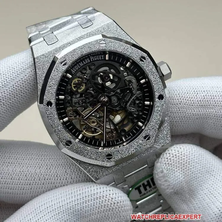THBAudemars PiguetRoyal Oak1:1super dark gray hollow plate steel bracelet model 15407caseback live photo