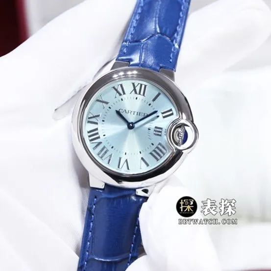GTG Cartier blue balloon watch ladies blue dialleather strap model pictures and prices side live photo