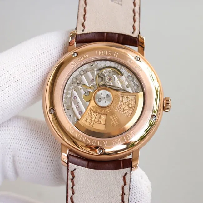 top-tier replicaAudemars PiguetJULES AUDEMARS series three-hand rose gold steel case side view