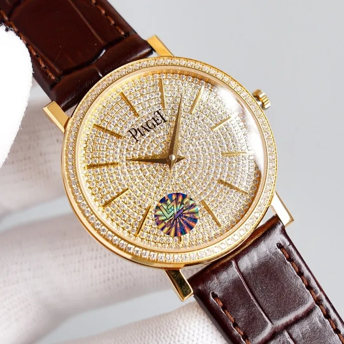 Top-tier watch Piaget men's gold plate Altiplano series automatic movementleather strap watch clasp picture