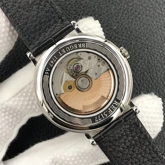 Top Breguet men's classic series white dial black strap mechanical leather strap watch strap pictures