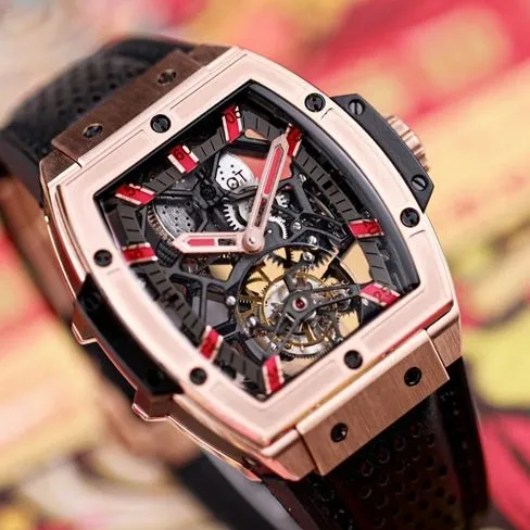 Hublot (Hengbao) watches men's black disk black belt mechanical MASTERPIECE series manual winding tourbillon watch buckle figure