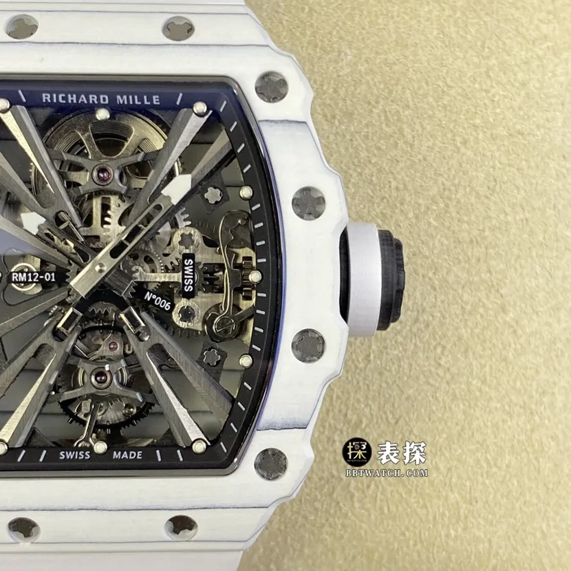 Richard Mille men's RM 12-01top-tier 1:1high-quality watch men's hollow disc rubber model pictures and prices side live photo