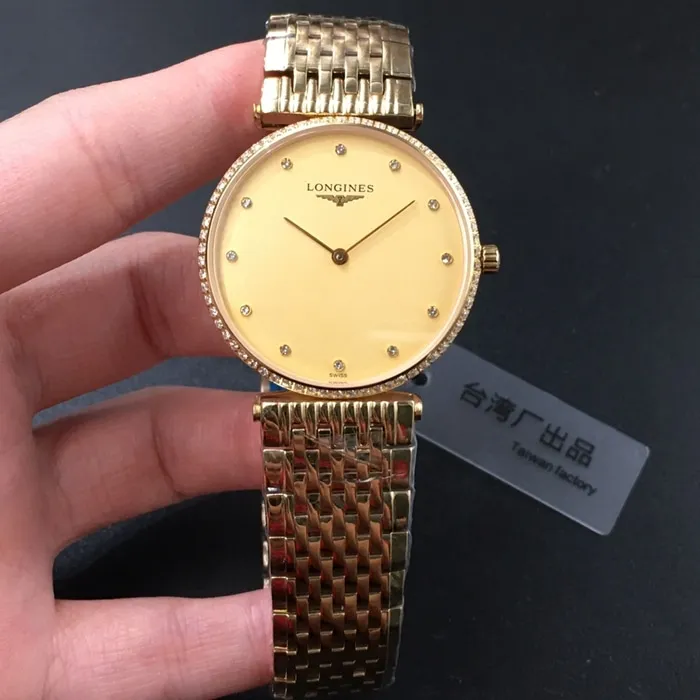 top-tier watch Longines couple watch gold plate gold belt Jialan series quartzsteel bracelet watch side view