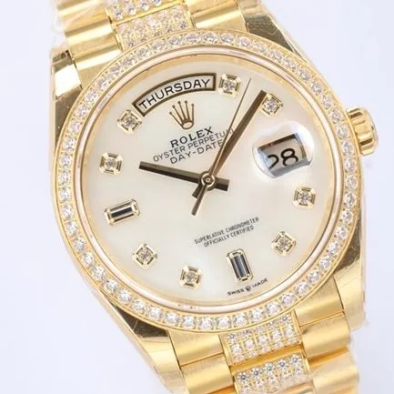 EW Factorytop-tier watch Rolex men's white dial gold band day displayDatejust2021 new automatic movement watch side view