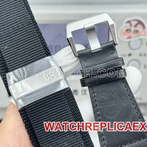 collectible watch Bell & Ross black dial 42mm dual time zone leather strap model caseback live photo