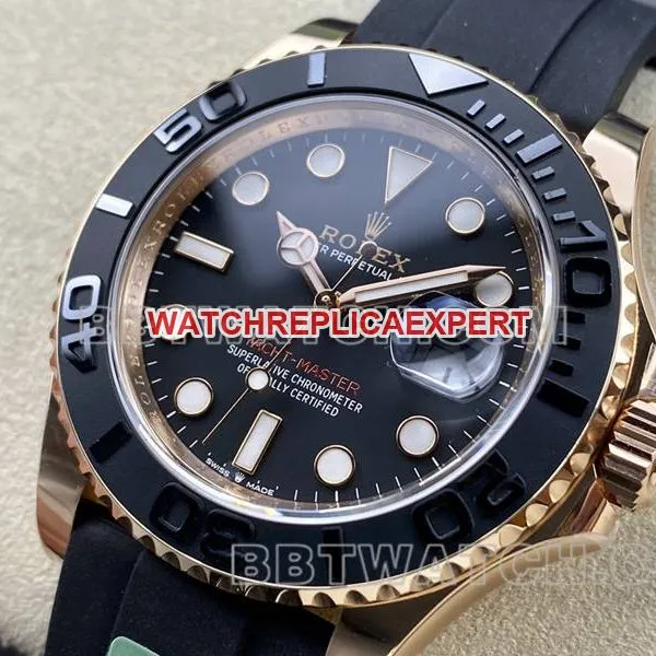 Rolex collectible watch ARF Factory Yacht-Master black dialrose gold case 42mm rubber model side live photo