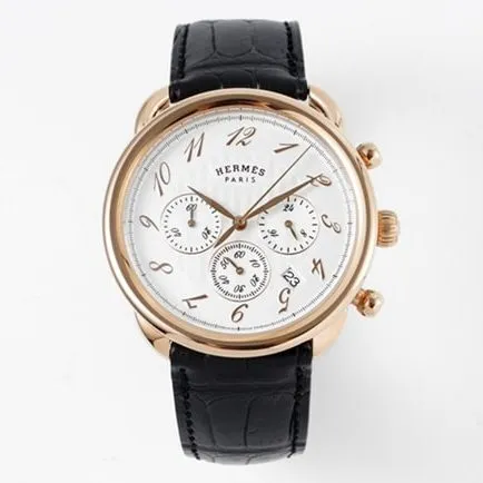 top-tier Hermès men's white dial black belt quartzleather strap watch detail shots